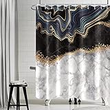Duschvorhang Marmor Schwarz, Uiiooazy Duschvorhang Grau Blau Marmoriert Optik Duschvorhänge Anti Schimmel Wasserdicht Polyester Stoff Waschbar Blickdicht Bad Vorhang mit Haken für Badezimmer 180x180cm