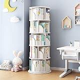 JFHDSF Bücherregal zur Bodenaufbewahrung, 5 Ebenen, 360° drehbares Bücherregal, einfach zu montierendes Bücherregal für das Heimbüro, stapelbares Kinder-Bücherregal – 46 x 46 x 158 cm (weiß)