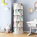 JFHDSF Bücherregal zur Bodenaufbewahrung, 5 Ebenen, 360° drehbares Bücherregal, einfach zu montierendes Bücherregal für das Heimbüro, stapelbares Kinder-Bücherregal – 46 x 46 x 158 cm (weiß)