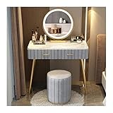 LIMKOO Make-up Eitelkeit Schlafzimmer Kommode Einfache Marmor Arbeitsplatte Kommode Schminktisch Schminkspiegel Hocker Schminktisch Set Spiegel Schminktisch (Color : Gray Round Stool, Size : 80cm)