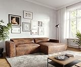 DELIFE Ecksofa Brom Lederimitat Braun 265x150 cm Recamiere rechts