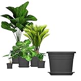 BigDean 5X Blumentopf Ø 45 cm Farbe Anthrazit & Untersetzer Kunststoff Pflanztopf Containertopf Übertopf Pflanzkübel rund 45 x 32 cm Blumentöpfe