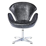 Phoenixarts Vintage Drehsessel Retro Ledersessel Schwarz Design Leder Sessel Drehbar Loft Clubsessel 635