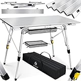 KESSER® Campingtisch faltbar Klapptisch Camping Tisch mit Aluminiumrahmen Aufrollbare Tischplatte Falttisch klappbar Höhenverstellung inkl. Tragetasche mit Trageband 90 x 53cm - bis 30 kg, Silber