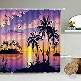 NUEV Strandlandschaft Duschvorhang Sunset Glow Seaside Resort Badezimmer Wasserdichter Polyester-Trennvorhang Home Decor S.7 180x180cm