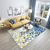 PHLCF Kleine Fläche Teppich, Blau Gelb Weiß Kleines Dreieck Muster, Zeitgenössische Weiche Teppich, Indoor Rutschfester Eingangsbereich Teppich Bodenmatten für Haus Eingang Flur Esstisch 80x120cm