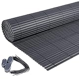 Laneetal PVC Sichtschutzmatte 80 cm hoch, 500 cm lang Sichtschutzzaun Kunststoff mit Befestigungsset, Wetterfest Windschutz UV-beständig Sichtschutz für Balkon Garten Terrasse, Grau
