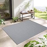 Taracarpet Outdoor & Indoor Teppich wetterfest Wohnzimmer Balkon Küchenteppich Flachgewebe Columbia Sisaloptik mit Bordüre grau 140x200 cm