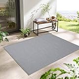 Taracarpet Outdoor & Indoor Teppich wetterfest Wohnzimmer Balkon Küchenteppich Flachgewebe Columbia Sisaloptik mit Bordüre grau 160x220 cm