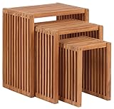 Mr. Deko Teak Beistelltisch 3er Set - Teak - Tisch - Gartentisch - Outdoormöbel - Teakholz - für Balkon, Terrasse, Wintergarten, Garten