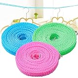 TNSLAND Wäscheleine, 3 Pcs 5m Rutschfeste Wäscheleine Camping Zubehör Outdoor Wäscheleinen, Tragbare Reise Wäscheleine Reisewäscheleine für Garten, Reise Urlaub Wohnmobil oder Wohnwagen Grün/Blau/Pink