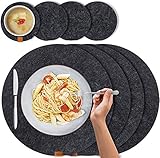 C100AE 8er Set Platzsets Rund Filz 4 Tischset Abwaschbar Platzdeckchen 34x34 cm Tischuntersetzer rutschfest und 4 Filzuntersetzer Hitzebeständig Dunkelgrau Anthrazit
