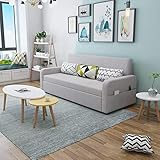 Double Folding Sofa Bed Linen Fabric Convertible Sofa Couch Sleeper Sectional Sofa Sleeper Sofa with Pull-Out Bed Protable Lazy Couch for Living Room E Sponge Filling (B Sponge Filling)