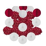 Kinder Jungen Geburtstag Taufe Party Favor Blue Set Hängende Runde Kugel Papierlaterne Baby Mädchen Taufe Dekor Weiß Tissue Fan-Red Set,25 cm (ca. 25 cm) - M