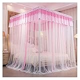 BUJOG Moskitonetz, Prinzessinnen-Bettvorhänge, Himmelbett, 4 Poster, Mädchen-Betthimmel für Schlafzimmer, doppelte Stickerei, Spitze, King-Size-Bett, Betthimmel, Bettnetz mit Metallhalterung (Größ