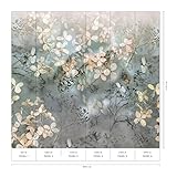 Transparente Tapete mit Blumen | Vlies Fototapete in Türkis Beige für Schlafzimmer und Esszimmer | Florale Bildtapete im Herbst Stil