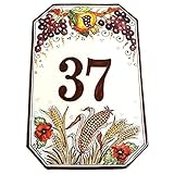 CERAMICHE D'ARTE PARRINI- Künstlerische italienische Keramik Keramik Hausnummer 30x20 individuelle Dekoration Traube und Granatapfel, Fliesen handgemacht in Italien Toscana