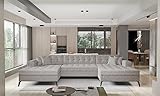 ALTDECOR Ecksofa in U-Form mit Schlaffunktion, Polstercouch Wohnlandschaft rückenecht gepolstert, ideal als Gästebett - 350x170x93 - Creme