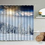 NUEV Winter Wald Landschaft Duschvorhang Kiefer Schnee Szene Weihnachten Neujahr Badezimmer Dekoration Polyester Screen S.1 150x180cm