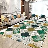 Jiyuhang Teppich Wohnzimmer 160x230 Schlafzimmer Kurzflor Teppich Vintage Muster Abstrakt Farbverlauf, Smaragd, Senfgelb Dauerhaft Waschbarer Heimdeko, Teppich Waschbar- Pflegeleich