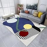 Autdoorteppich Teppich Lang Teppichboden Blau Abstraktes Geometrisches Muster Teppichboden Für Das Schlafzimmer Langlebig 100X160Cm Mädchen Teppich Kinderzimmer Blau