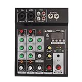 Professioneller Audiomixer, Soundboard Konsolensystem mit 4 Kanälen, Digitaler MP3 Computereingang, Bluetooth Mixer für Live Streaming, Karaoke Aufnahmen (EU-Stecker)