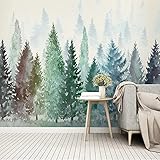 BURUNG gemalter Wald Wandbilder Grün 3D-Wandeffekt Deko Wohnzimmer Ornament pvc Wanddekoration für Schlafzimmer Gang Büro Dekorieren（125cm×80cm）