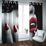 Tiefe Farbe Verdunkelungsfenster Vorhänge Schöne Schwarze Frau mit roten Lippen Vorhänge mit Ösen Moderne Mode Fensterdekor 2 Paneele 132x183cm