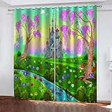 LAMPPE 2Er Set Verdunkelungsvorhang 3D Cartoon-Waldschloss Muster Vorhänge Blickdicht H 270 X B 150 cm Gardinen Wohnzimmer Schlafzimmer ​Kinderzimmer Ösenvorhang Fensterdekoration Blickdicht