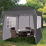 2 x 2 m wasserdichter Pop-Up-Pavillon Falt-Pavillon mit silberfarbener Schutzschicht 4 Seitenwände WS (Grau)