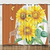 Verdunklungsvorhänge Giraffe Sonnenblume Scheibengardinen Weich Vorhänge Wohnzimmer Vorhänge Schlafzimmer Vorhang Blickdicht Vorhang Schallschutz Scheibengardine Gardine 2x75x166cm