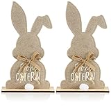 com-four® 2X Deko Aufsteller für Ostern - Niedlicher Filz-Osterhase - Osterdeko zum Hinstellen - Osterdekoration aus Holz, Filz und Jute (2 Stück - Hase mit Schrift)