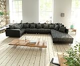 DELIFE Couch Clovis XL Schwarz mit Hocker und Armlehne Wohnlandschaft modular