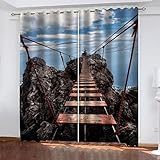 Gardinen Wohnzimmer Modern Mit Ösen 3D Cliff Suspension Bridge Landschaft Vorhang Blickdicht Verdunkelung Verdunklungsvorhänge Thermovorhang Hitzeschutz Schlafzimmer Kinderzimmer 2Er Set 140X110cm(H