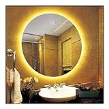 Präzisions-Hängespiegel LED Runder Badezimmerspiegel Spiegel Lichtspiegel Toiletten-Badezimmerspiegel Hotel Smart Anti-Beschlag-Spiegel Glatt (Color : Yellow Light, Size : 50cm)