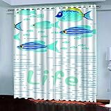 SATUSA Vorhang Blickdicht 3D Ozeanblauer Fisch Muster Ösenschal 2Er Set 234X230Cm Fenster Gardinen Mit Ösen Verdunkelungsvorhang Wohnzimmer Kinderzimmer Thermovorhang Schallschutz Vorhänge