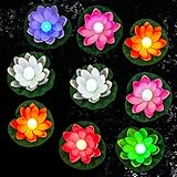 9 Stück 18,8 cm Lotus-Schwimmende Pool-Lichter, künstliche Lotus-Schwimmlaternen, Seerose, schwimmende Pool-Kerzen, batteriebetrieben, LED-Blumen-Teichlicht für Schwimmbad, Brunnen, Hochzeiten (bunt)