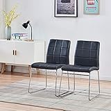 SHEEPPING 2er Set Esszimmerstühle Küchenstuhl Polsterstuhl Wohnzimmerstuhl Sessel mit Rückenlehne, Design Stuhl Set, sitzfläche aus Kunstleder, Schwarz, 42x42x85cm
