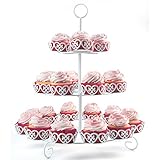 Melidoo 24er Cupcake Muffin Dessert Ständer 3-stöckig | Metall Etagere Weiß, Vintage | Ideal für Kindergeburtstag, Hochzeit, Taufe, Geburtstag, Baby Shower, Candy Bar [inkl. E-Book]