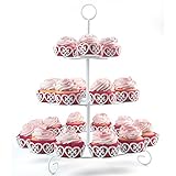 Melidoo 24er Cupcake Muffin Dessert Ständer 3-stöckig | Metall Etagere Weiß, Vintage | Ideal für Kindergeburtstag, Hochzeit, Taufe, Geburtstag, Baby Shower, Candy Bar [inkl. E-Book]