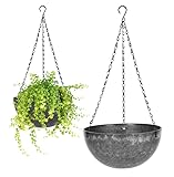 wiwoo Blumentopf, Hängende Blumenampel mit Rostfrei Verstellbare Ketten Abflusslochs, 2 Pcs Hängepflanztöpfe Ø 25cm Hängen Übertopf für Innen Außen Decken Balkone Pflanzen Wanddekoration (Grau)