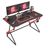 CubiCubi Gaming Schreibtisch, 120 x 60 cm Esport Ergonomischer Computertisch Tisch mit Kohlefaseroberfläche, stabiles Z-Gestell, Kopfhörerhaken zum Spielen, Lernen, Zuhause, Schlafzimmer, Schwarz