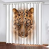 SAKKAI Vorhang Blickdicht Gardinen Für Wohnzimmer Schlafzimmer Kinderzimmer - Verdunkelungsvorhang 3D Bemalter Tierleopard Druck Muster Verdunklungs Vorhänge Mit Ösen 2Er Set Thermogardine 220X214cm