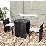 JUNZAI 3-TLG. Bistro-Set mit Auflagen, Gartenset Tisch Und Stühle, Balkon Möbel Für Kleinen Balkon, Terrassenmöbel, Balkonset, Balkonmöbel, Poly Rattan Schwarz