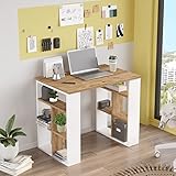 Yurupa Schreibtisch mit Ablagefächern Bürotisch Computertisch Klein Arbeitstisch Büro Gaming PC-Tisch Kinderschreibtisch mit Bücherregal für Heimbüro Kleiner Raum 90 x 60 x 74 cm Weiß BR1-AW