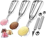 Eisportionierer Set, 3 Größen Eiskugelportionierer mit Auslöser für Eiscreme Plätzchen Kuchen Teig Melone Eiskugeln, Kartoffelpüree, Fleischbällchen, Obst, Teig, Portionierer (4/5/6cm)