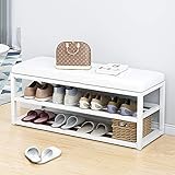Schuhbank aus Metall mit Kunst-PU-Sitz, Moderne gepolsterte Schuhaufbewahrungsbank, 3-stufiges Schuhregal für den Eingangsbereich, Metallrahmen, hält bis zu 230 lbs, 50/70/90 * 30 * 45 cm, W