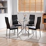 SICOTAS Esstisch-Set mit 4 Stühlen, Esszimmer-Set, Couchtisch mit 4 Metallbeinen und Freischwinger Stühlen aus PU, schwarz, modern, für Esszimmer, Küche, Wohnzimmer, Büro