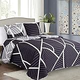 Euromat Tagesdecke Steppdecke Bettüberwurf Gesteppte Tagesdecke mit 2 Kissenbezüge 40x40 cm- (Violett Schwarz Weiß- SY-3066, 220x240 cm)