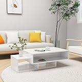 TEKEET Wohnmöbel Couchtisch Hochglanz Weiß 105x55x32 cm Größe Holz